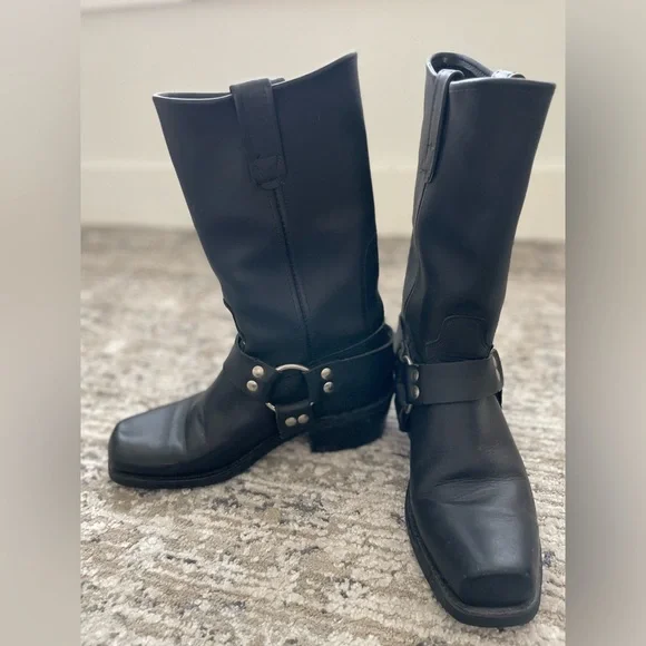 Vtg 80s Biker Boots Harness Moto Made IN USA Leather Maxitred Motorcycle Sz 8.5 - Picture 3 of 15